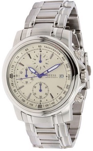 Guess Men s U15081G1 Silver Stainless-Steel Quartz Watch with White Dial