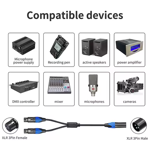 50cm XLR Splitter Cable 1 XLR Female to 2 XLR Male XLR Y Splitter Cable Microphone Splitter Cord for