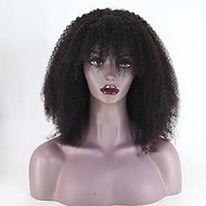 zigzag hair Afro Curly Wig with Bangs Human Hair for Black Women, Full Machine Made Wig 210% Density