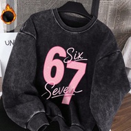 Es Trus Cotton, Autumn And Winter Women's Fun Print Hip-Hop "67 Meme" Joke, Pink And White Retro 60s