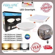 feel lite led downlight with sirim approval pr/ps series home living plaster ceiling light 12w/18w 3 colour downlight