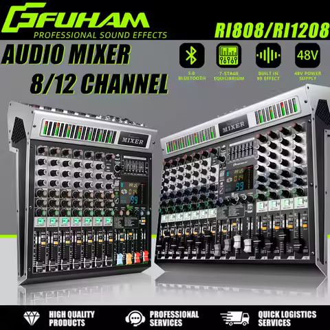 FUHAM RI808/1208 Professional 8/12 Channel 99DSP Mixer 48V Phantom Power USB Recording Studio Karaok