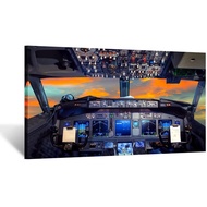 Canvas Prints Wall Art Airplane Cockpit Flight Deck in Sunset Photo Art Print Plane Poster Convenien
