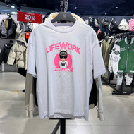 LIFEWORK ของแท้สำหรับทั้งหญิงและชายสไตล์สั้นแขนเดียวกันเสื้อยืดพิมพ์ลายสุนัขเยาวชน