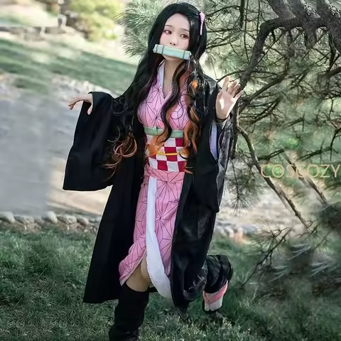 Anime Demon Slayers Nezuko Cosplay Costume Kimono Kimetsu No Yaiba Kamado Nezuko Costume Teeth Set W
