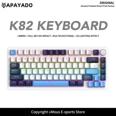 APAYADO K82 75% Hot Swappable RGB Mechanical Keyboard with Blue/Red Switch Aluminum Knob Detachable 