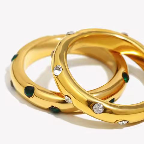 E.B.belle Round Plain Ring Green White Colorful 18K Gold Plated Accessories 316L Stainless Steel Rin