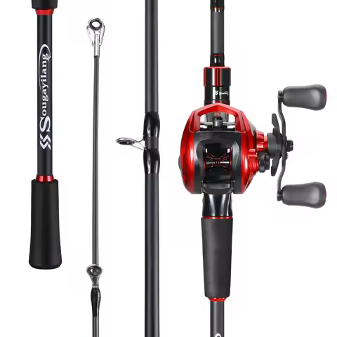 Sougayilang Bait Casting Fishing Rod and Casting reel Combo 1.8-2.1m Carbon Fiber Rod Line WT 4-10lb