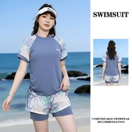 Women Plus Size Rash Guard 2-Piece Swimsuit with Shorts