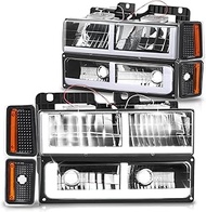 DNA MOTORING F-Style LED DRL Headlight+Bumper Signal+Corner Lamps Set Compatible with 88-93 Chevy C/