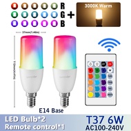 2PCS E14/E27/B22 T37 RGB Bulb LED Multicolor Light Dimmable 16 Colors Remote Control Smart Lighting 