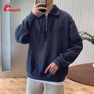 Sweater Polo Long Sleeve Men Quarter Zip Baju Lelaki Polo Korean Style Collar Polo Baju Lengan Panja