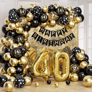 115pcs 40th Birthday Balloon Arch with Black Gold Balloon Garland happy Birthday Banner 40th Foil Ba