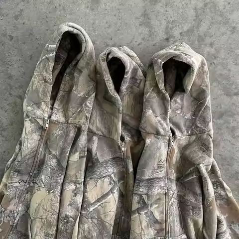 Zip Hoodie Men's American Y2K Retro Camo Pattern Zipper Sweatshirt High Street Hip Hop Streetwear Ov