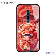 Hontinga เคสมังกรตรุษจีนสำหรับ OPPO Reno 10 Pro Plus Pro + 2 2F 3 4 Pro 4F 4z 5 Pro 6 Pro 6z 7 Pro 7Z 8 Pro 8 Pro 8T 8Z 5G ACE Z 5G เคสสำหรับเด็กผู้หญิงเคสแข็งกระจกเทมเปอร์เคสโทรศัพท์ด้านหลัง