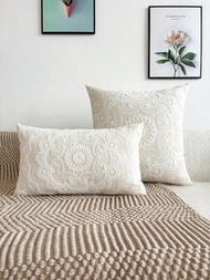 1入組無填充物花卉刺繡靠墊套現代帆布抱枕套適用於沙發客廳