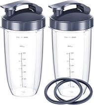 Blender Replacement Cups for Nutribullet Blender, 32OZ Measuring Scale Cups with 2 Flip Top To Go Li