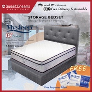 A77 Bed Frame | Frame + 10" Mattress Bundle Package | Single/Super Single/Queen/King Storage Bed | Divan Bed