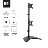 ULTI Dual LCD 13 to 32 inch Monitor Vertical Desk Stand, Free-Standing Mount for 2 Screens