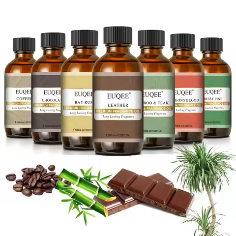 EUQEE 60ml (2 Fl.Oz.) Men's Fragrance Oil For Reed Diffuser, Car Diffusion-Leather Coffee Bamboo & T