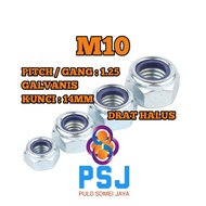 M10 x 1.25 Smooth Nylon Nut Key 14 Smooth M10 Galvanized Lock Nut/