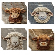 1pc/4pcs/6pcs, Yak Patterned Placemat 30X45 Cm, 2D Only A Print, Scottish Highland Cattle Calf For D