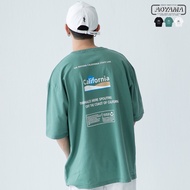 AOYAMA American California Coast Whale Text Print oversize Dropped Shoulder Short T [PC8346] Trendy Handsome Street