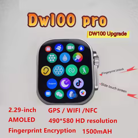 New 4G/5G SIM Smartwatch DW100 Pro 2.29‘’ Amoled Fingerprint Unlock Touch Smart Watch 180° Rotary Ca