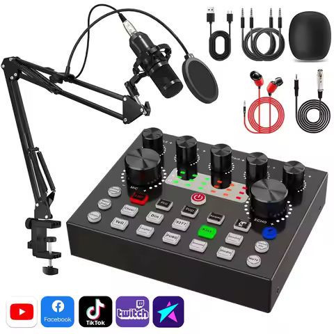 V8S Live Sound Card Equipment Live Broadcast DJ Audio Mixer With Microphone Set Fot Smartphone Games