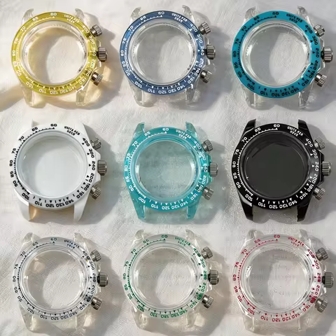 39mm Transparent Watch Case Fit 29.5mm Dial Silicone For Seiko Daytona VK63 Quartz Movement Clear Ac