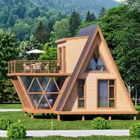 2-Story A-Frame Modern Movable Wood Cabin Prefab Triangle Tiny House for Forest Glamping Resort