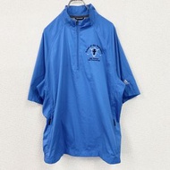 古著adidas短袖半拉鍊套頭衫，三條紋，藍色，XL碼