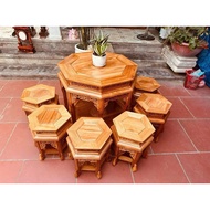 Red oak corner table and chair set, table size 70 cm high, face diameter 70 cm. pedestal height 42 c