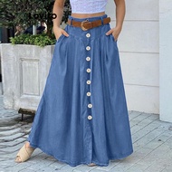 Lovito Plus Size Curve Casual Plain Button Skirt for Women LNL83250