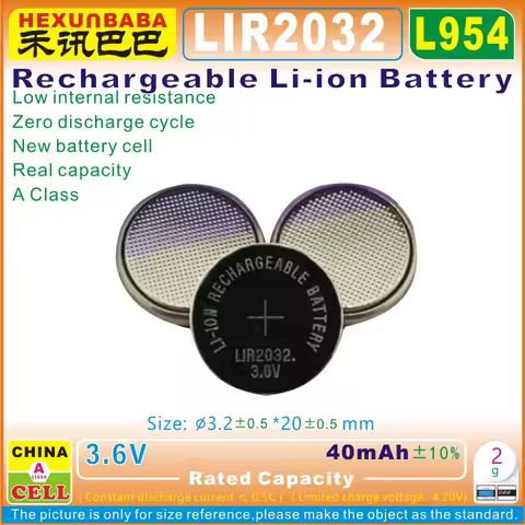 10pcs [L954] 3.6V 40mAh LIR2032 Li-ion Rechargebattery for Garmin Forerunner 10 and 15 PD2032C1