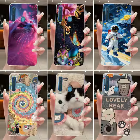 Casing For Samsung A9 2018 Case SM-A920F Transparent Aesthetic Fashion Cute Cat Back Cover For Samsu