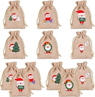 FUSHENMU 36PCS Christmas Burlap Gift Bags with Drawstrings,6 Designs Cartoon Santa Claus Drawstrings Xmas Burlap Goody Gift Candy Bags for Candy Wrapper Xmas Party Favor