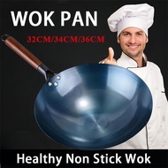 COCOLA Non-Stick Wok Pan Black Heavy Duty Carbon Steel Wok 32/34/36cm