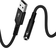 USB to Headphone Jack Adapter, Braided USB-A to 3.5mm Aux Audio Stereo Dongle Type A External Stereo