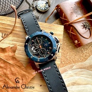 [Original] Alexandre Christie 9205 MCLCUBU Chronograph Man's Watch with Black Blue Dial Black Genuine Leather