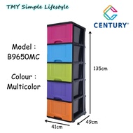 Century Brand 5 Tier Plastic Drawer / Cabinet /Storage Cabinet Multi Color B9650MC Laci simpanan/Kab