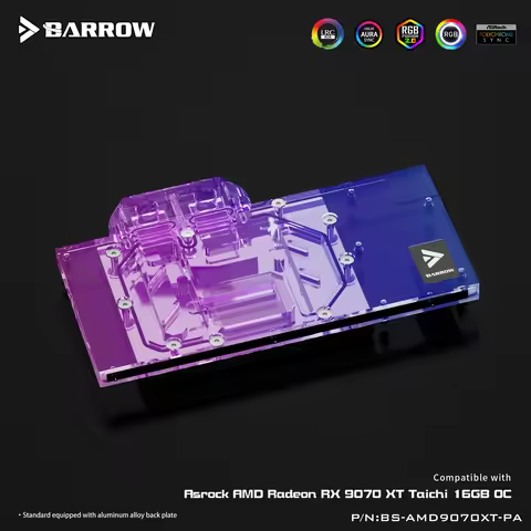 Barrow GPU Water Block Liquid Cooling Heat Sink For ASRock AMD Radeon RX 9070 XT Copper Base Acrylic