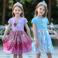 Frozen 2  Girls Dress for Kids Sequin Lace Birthday Party Wedding Dress Princess Elsa Anna Baby Clothing