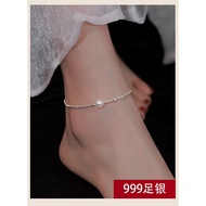 [Produk Utama] Gelang Kaki Mutiara Perak Tulen 999 untuk Wanita, Gaya Mewah Ringan, Perhiasan Kaki T