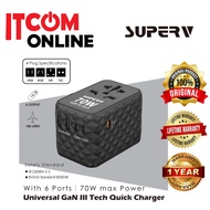SUPERV 6-PORTS UNIVERSAL TRAVEL ADAPTOR 2-USB +3-USB-C 70W ADAPTER AC (G54) BLACK