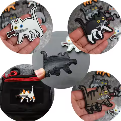 Cute Cat Clothing Hook and Loop patch, patches for clothing，PVC Luminous Morale badge, backpack tact