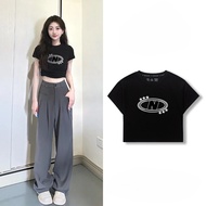 ACE Brand New Short Sleeve Korean T-shirt Cool Printing Women Baju Neck Round Sexy Navel Tops