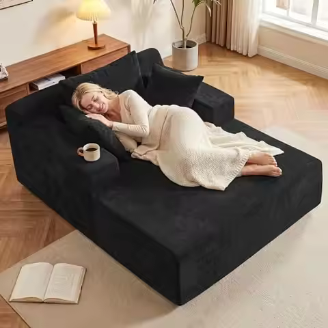 66" Chaise Lounge Chair Indoor, Oversized Boneless Lounge Chair with 3 Pillows, Cloud Reading Chair 