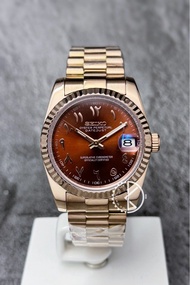 【定制】Seiko Mod Automatic Watch 36mm 狗牙圈玫瑰金中東字雷射啡面 精工改裝自動機械錶