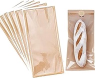 French Bread Bags 100PCS Bakery Bags with Clear Window Large Baguette Bread Bags Kraft Paper Loaf Pa